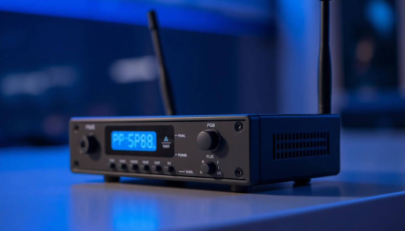 High-quality PG88 wireless microphone receiver in a professional setting showcasing advanced controls and antenna technology for clear audio transmission.