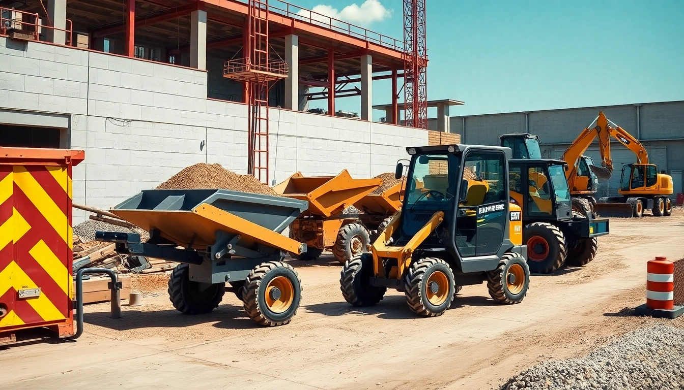 Dumper rental services showcased with compact, versatile dumpers in action on construction sites, emphasizing ease of use and performance.