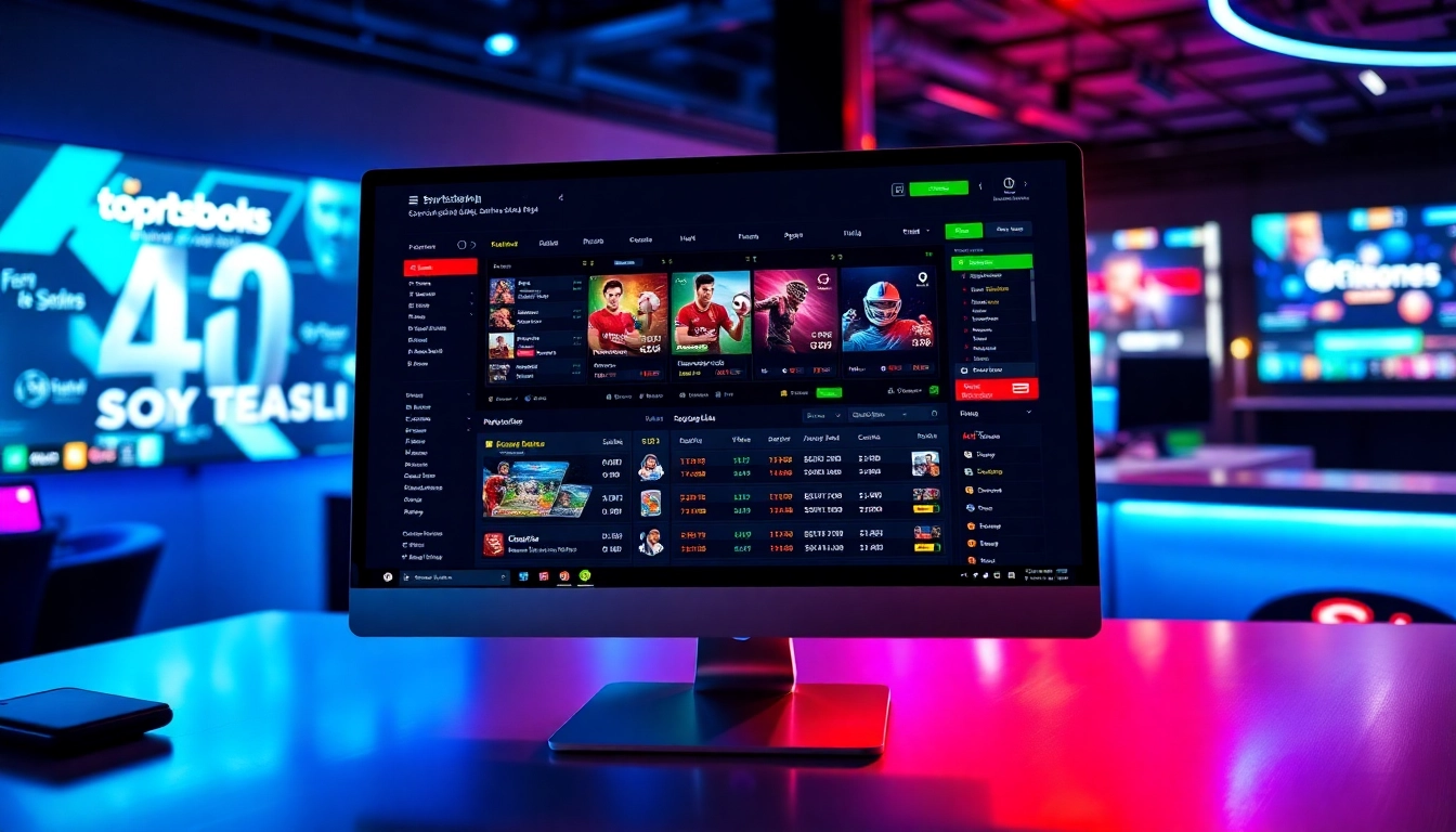 An engaging image of a modern online betting platform with colorful sports icons and live odds displayed on a computer screen, set in a high-tech environment.