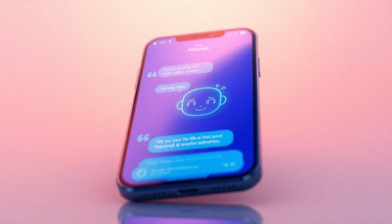 Close-up of a futuristic smartphone displaying an AI chatbot interface with vibrant colors and expressive avatar.
